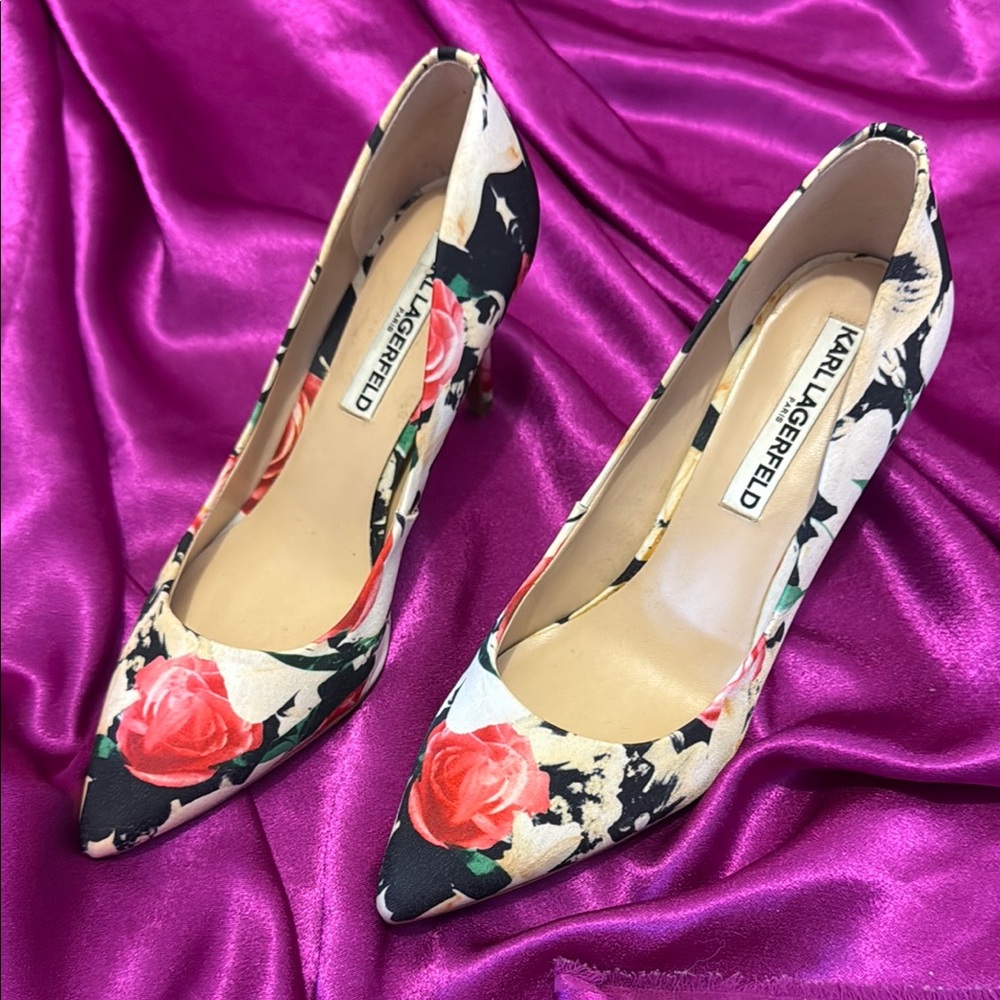 Karl Lagerfeld Rose Pattern Heels - Pink and Black